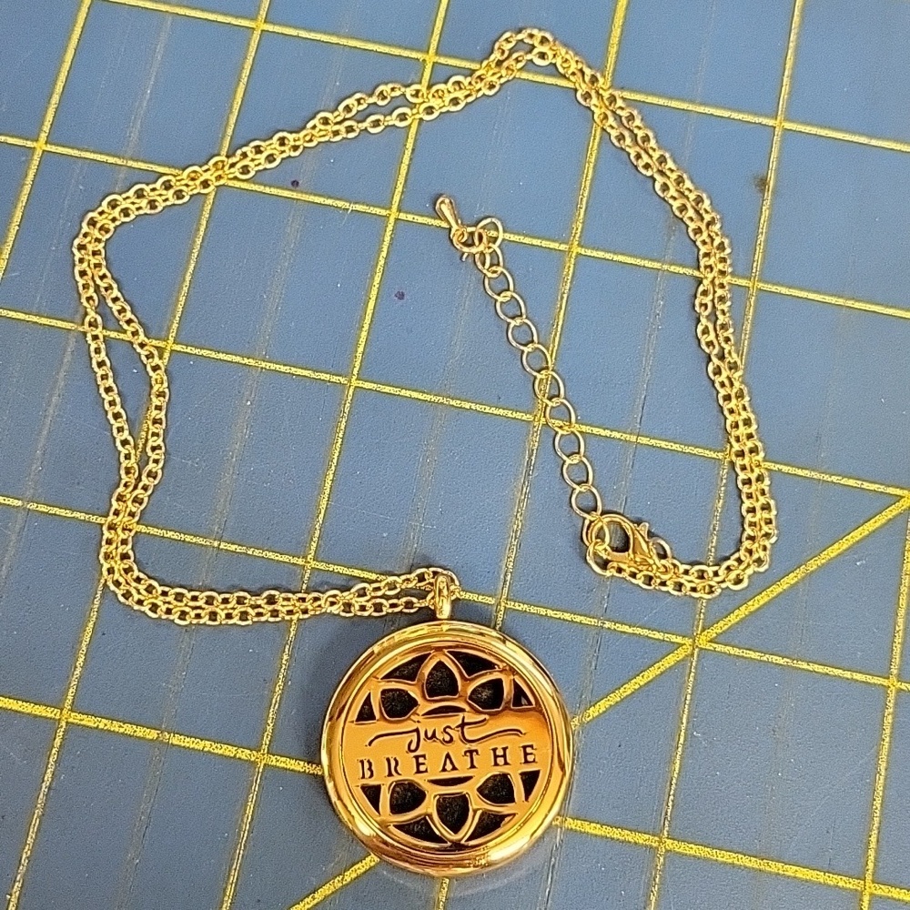 Aromatherapy Essential Oil Diffuser 22" + 2.5" Ext Necklace Just Breathe Locket